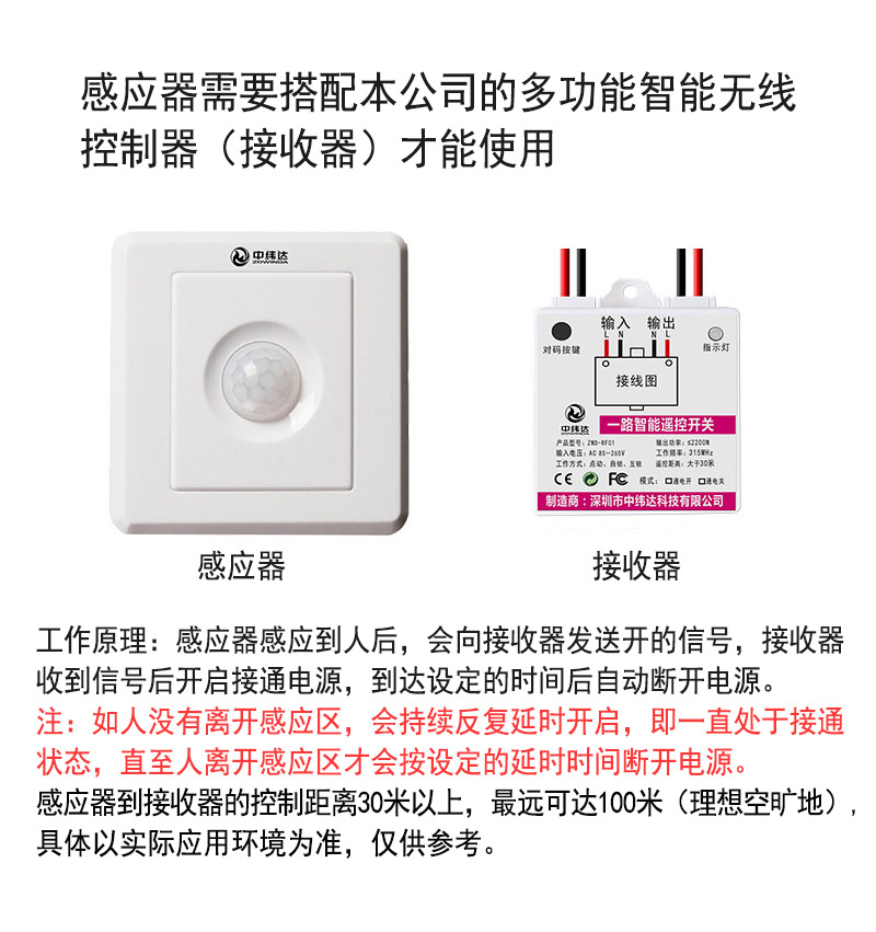交流86型人體感應(yīng)開關(guān)2023年可調(diào)新款免布線無線遙控開關(guān)隨意貼220V專用(圖10) L010.jpg